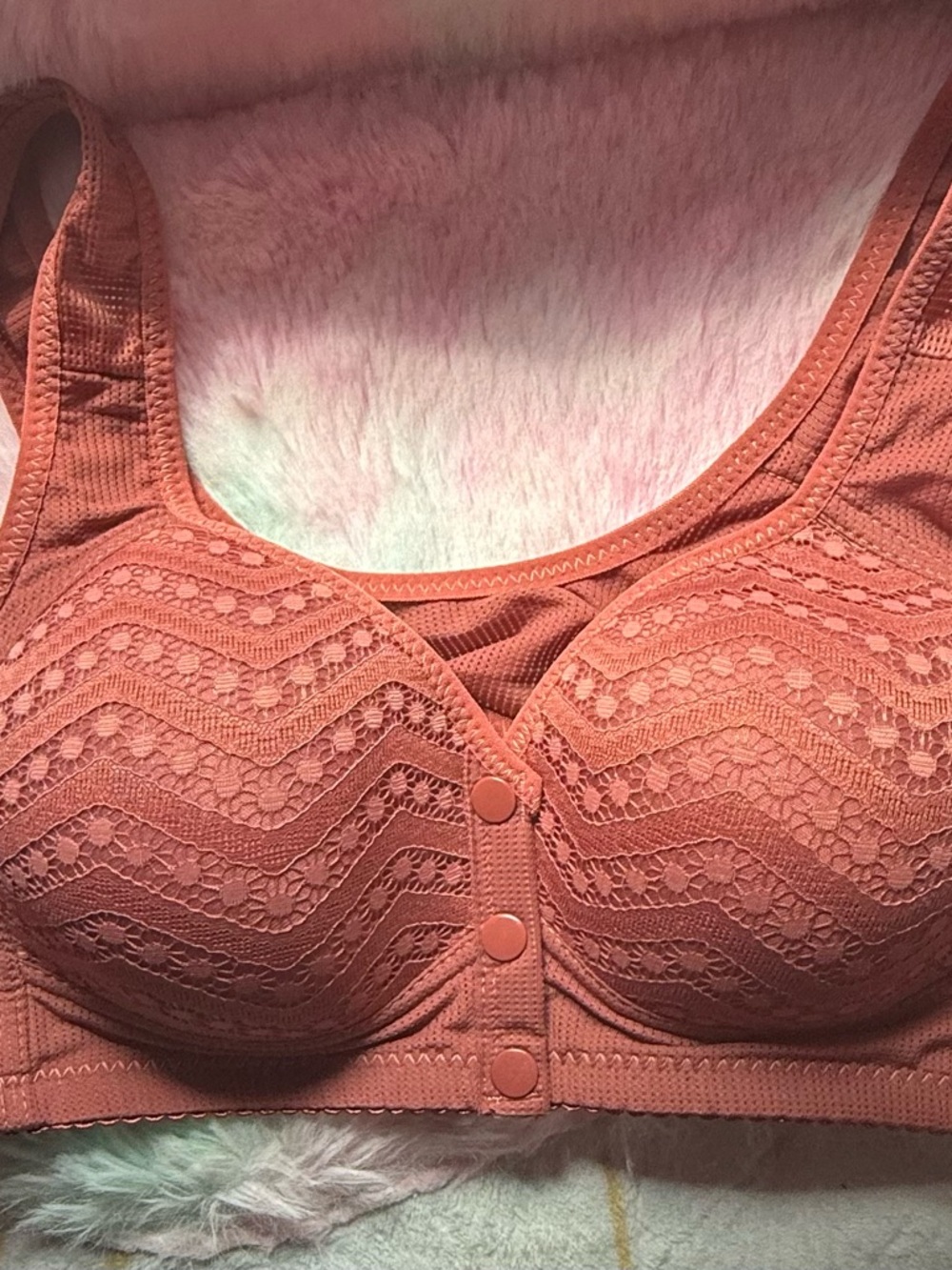 Women's Lace Front-Closure Wireless Bra in Terracotta